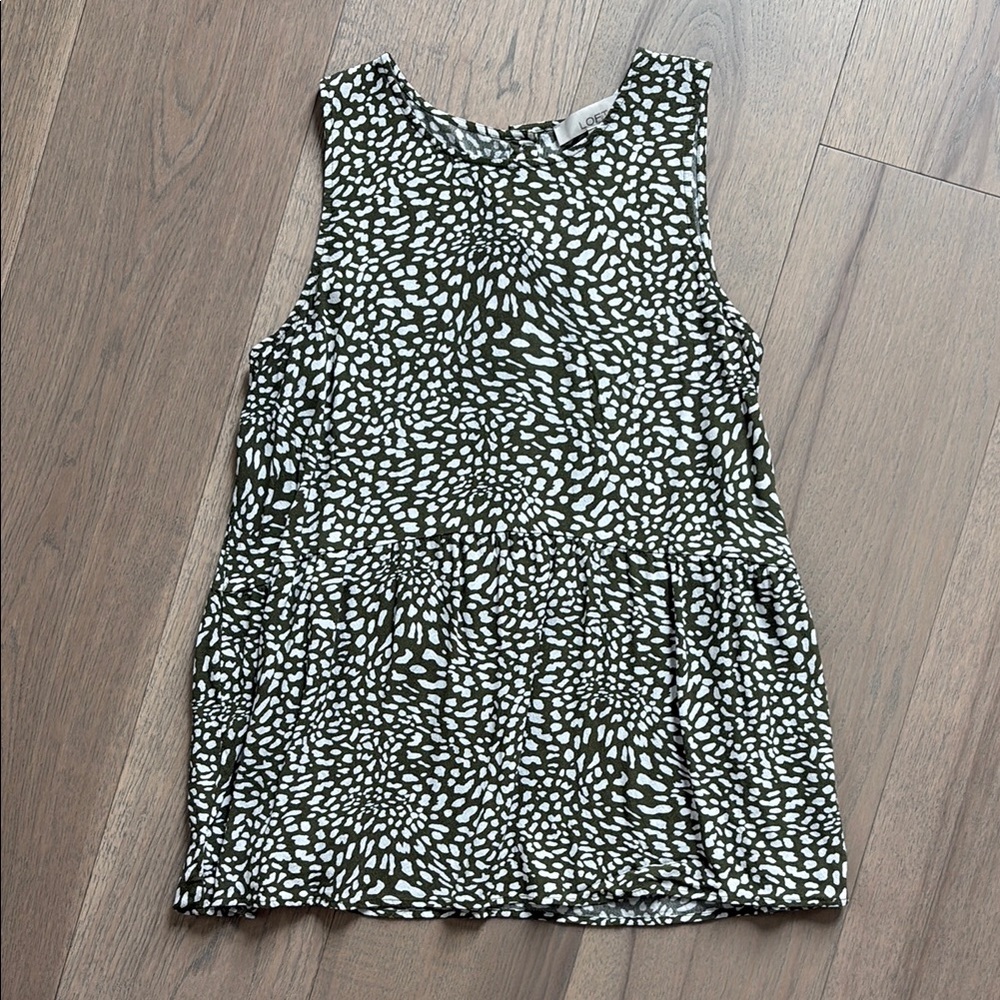 LOFT Olive and White Patterned Blouse